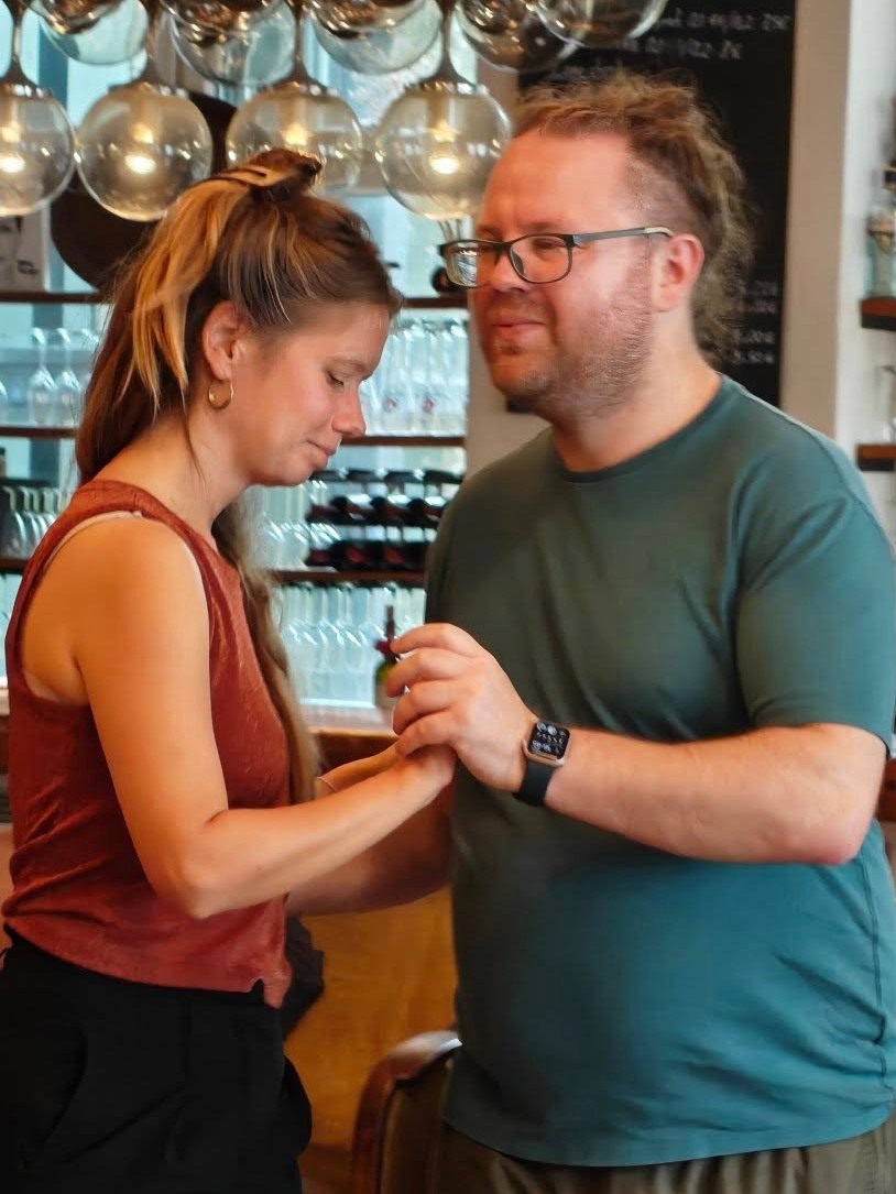 Two people social dancing together
